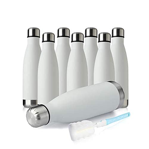 Meway 8 Pack 17oz Insulated Stainless Steel Cola Shape Water Bottle (White)