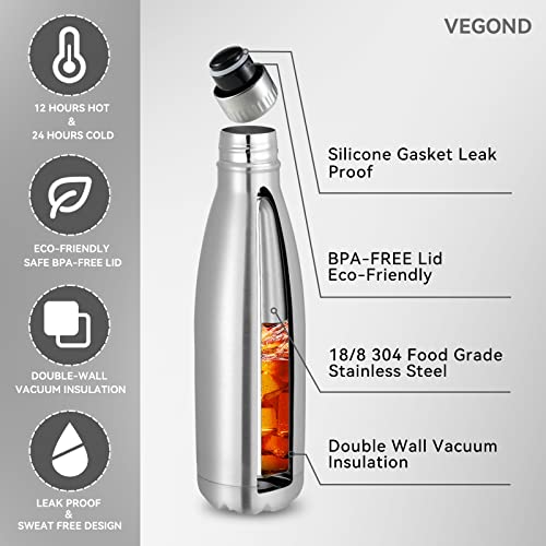 4 Pack VEGOND 17oz Insulated Stainless Steel Water Bottles - Hot & Cold, BPA Free, Ideal for Camping & Gym