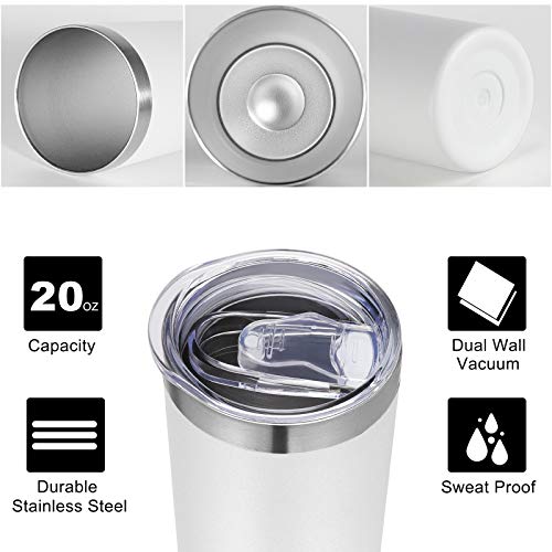 White Double Wall Stainless Steel 20oz Tumbler with Lid and Straw