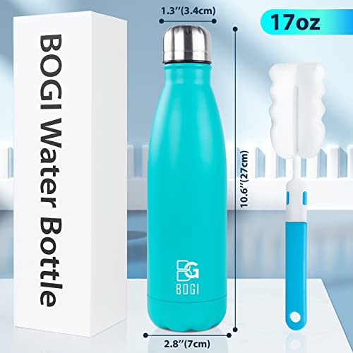 Bogi 17oz Insulated Stainless Steel Water Bottle - Leak Proof for Outdoor Adventures (Mint)