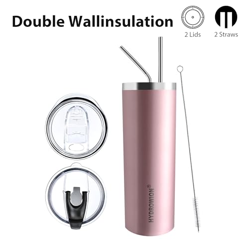 HYDROWION Rose Gold Insulated Stainless Steel Tumbler with Lid & Straw