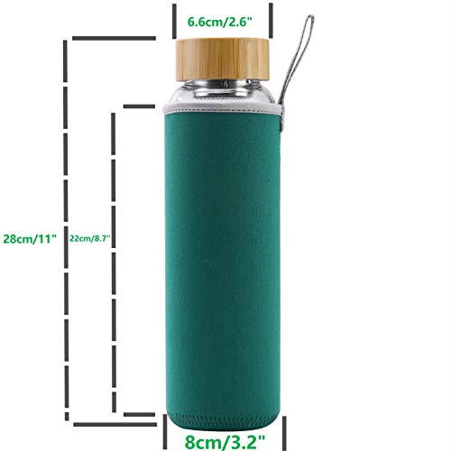 Sunkey 32 oz Motivational Water Bottle, BPA Free, Bamboo Lid & Sleeve (Green)