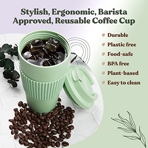 Eco-Friendly Sage Green 16oz Bamboo Coffee Cup | Dishwasher Safe | Leak-Proof Lid