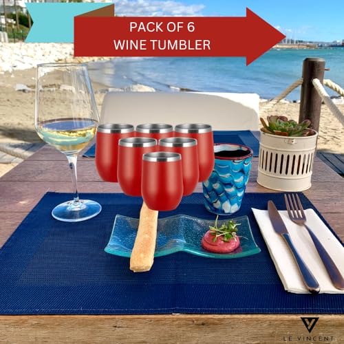 Stainless Steel 6-Pack Wine Tumblers with Lid and Straw
